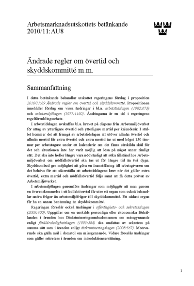 Omslaget till bet. 2010/11:AU8