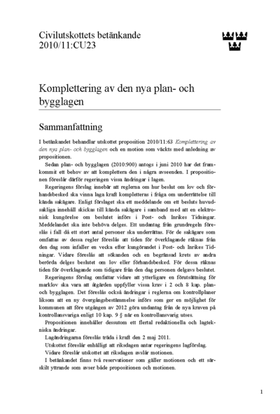 Omslaget till bet. 2010/11:CU23