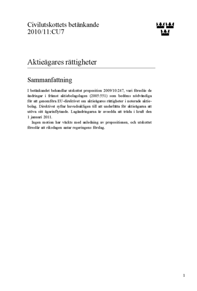 Omslaget till bet. 2010/11:CU7