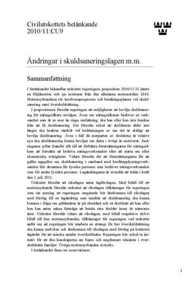 Omslaget till bet. 2010/11:CU9