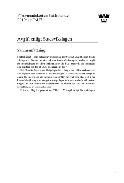 Omslaget till bet. 2010/11:FöU7