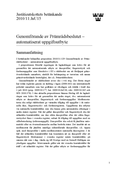 Omslaget till bet. 2010/11:JuU15