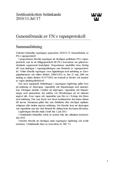 Omslaget till bet. 2010/11:JuU17