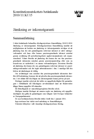 Omslaget till bet. 2010/11:KU15