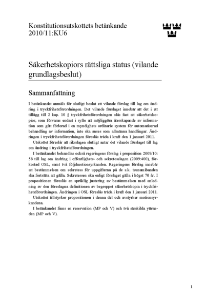 Omslaget till bet. 2010/11:KU6