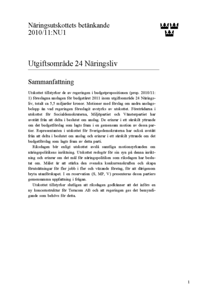 Omslaget till bet. 2010/11:NU1