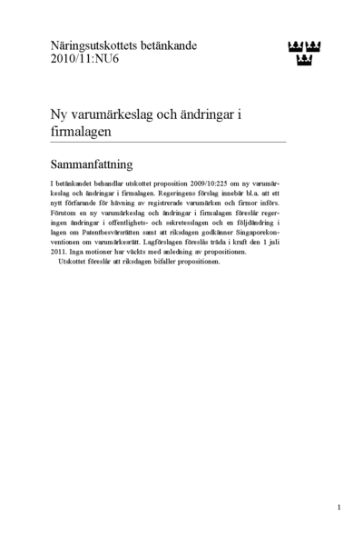 Omslaget till bet. 2010/11:NU6