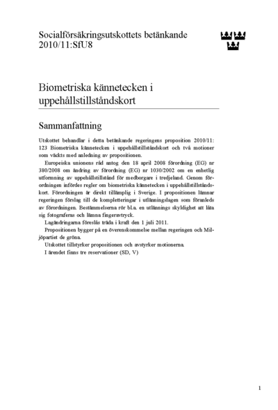 Omslaget till bet. 2010/11:SfU8