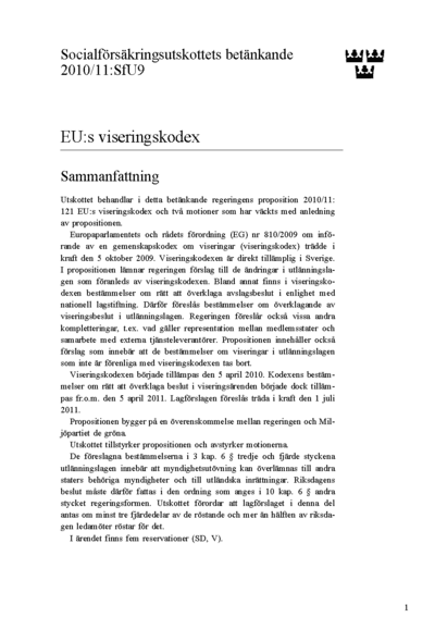 Omslaget till bet. 2010/11:SfU9