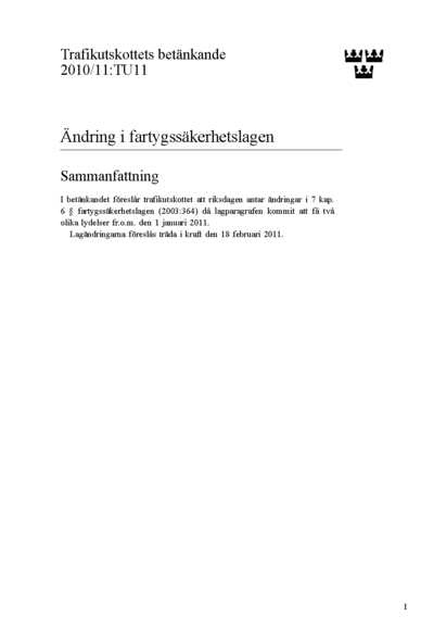 Omslaget till bet. 2010/11:TU11