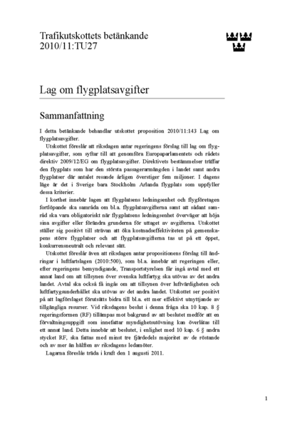 Omslaget till bet. 2010/11:TU27