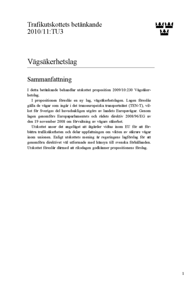 Omslaget till bet. 2010/11:TU3