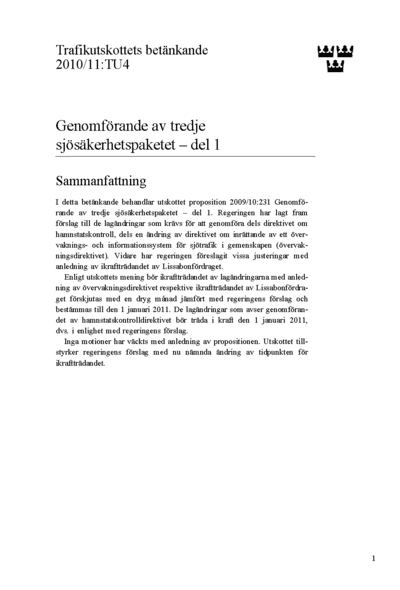 Omslaget till bet. 2010/11:TU4