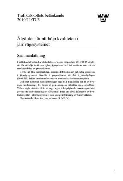 Omslaget till bet. 2010/11:TU5