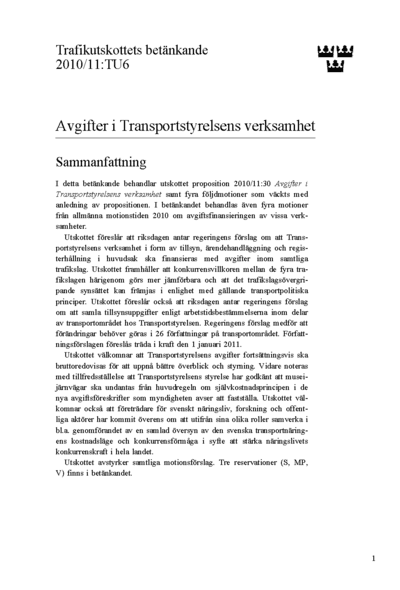 Omslaget till bet. 2010/11:TU6