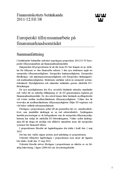 Omslaget till bet. 2011/12:FiU38