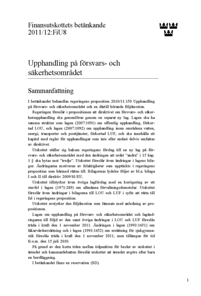 Omslaget till bet. 2011/12:FiU8