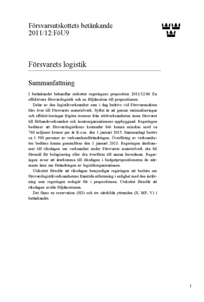 Omslaget till bet. 2011/12:FöU9