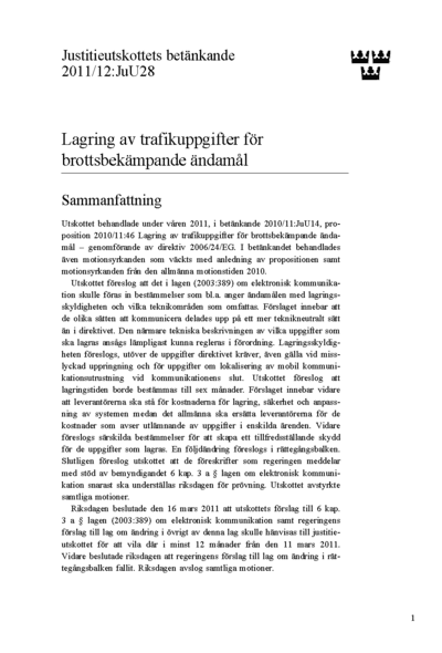 Omslaget till bet. 2011/12:JuU28