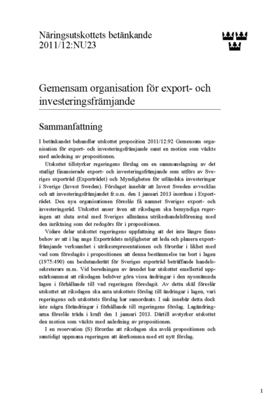 Omslaget till bet. 2011/12:NU23