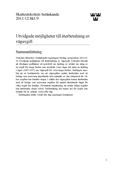 Omslaget till bet. 2011/12:SkU9
