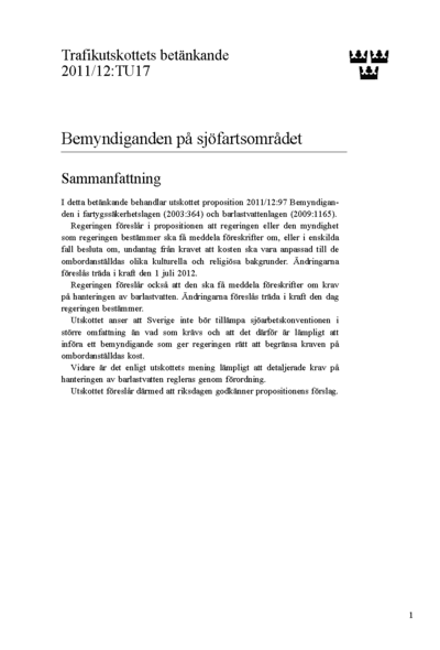 Omslaget till bet. 2011/12:TU17