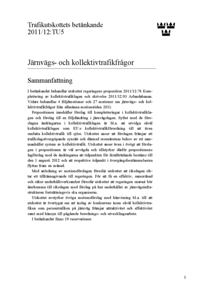 Omslaget till bet. 2011/12:TU5