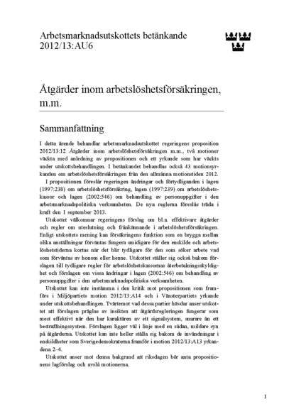 Omslaget till bet. 2012/13:AU6