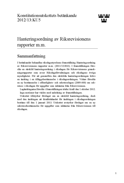 Omslaget till bet. 2012/13:KU5