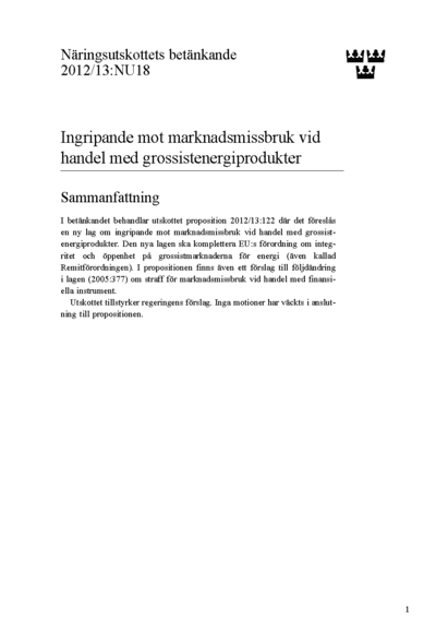 Omslaget till bet. 2012/13:NU18