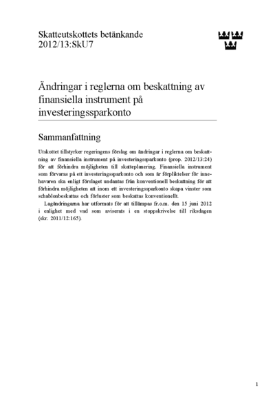 Omslaget till bet. 2012/13:SkU7