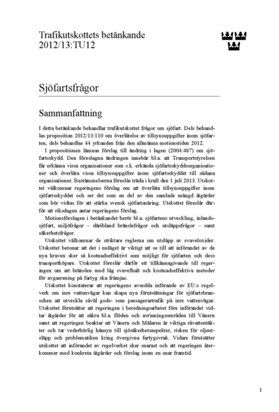 Omslaget till bet. 2012/13:TU12