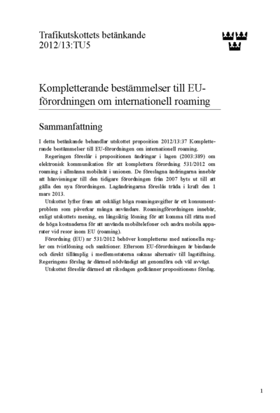 Omslaget till bet. 2012/13:TU5