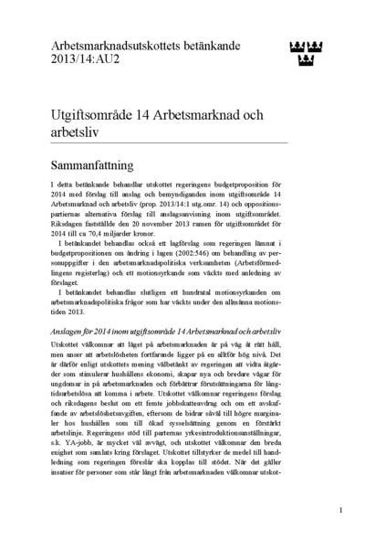 Omslaget till bet. 2013/14:AU2