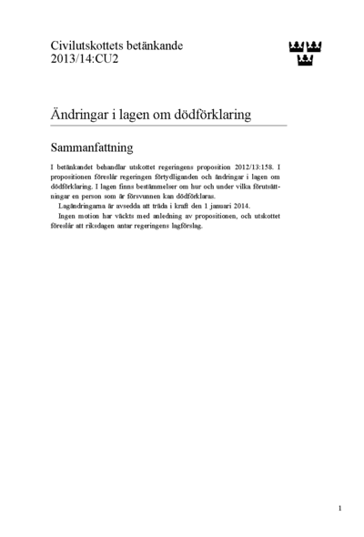 Omslaget till bet. 2013/14:CU2