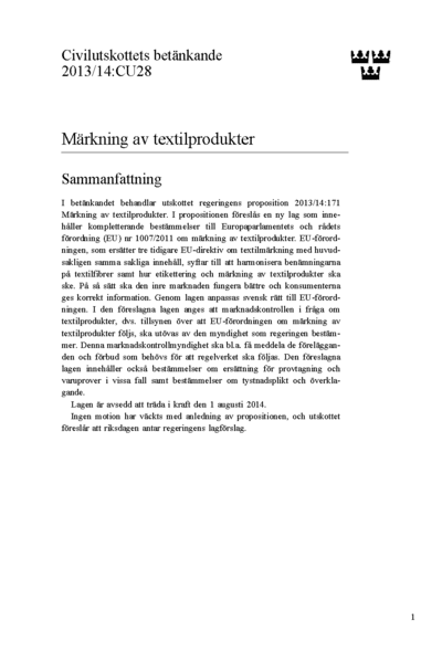 Omslaget till bet. 2013/14:CU28