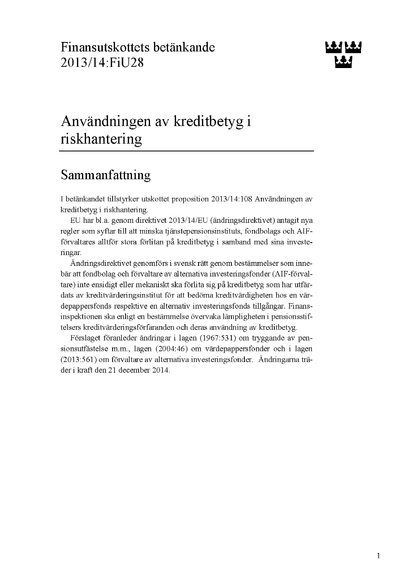 Omslaget till bet. 2013/14:FiU28