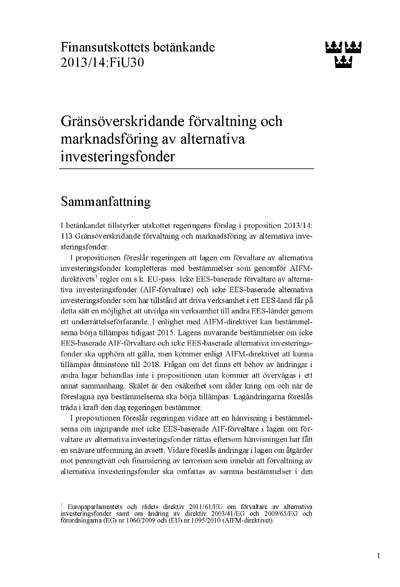 Omslaget till bet. 2013/14:FiU30