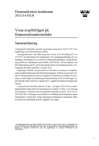 Omslaget till bet. 2013/14:FiU8