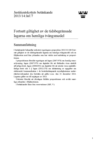 Omslaget till bet. 2013/14:JuU7