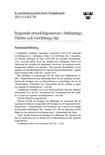 Omslaget till bet. 2013/14:KU30