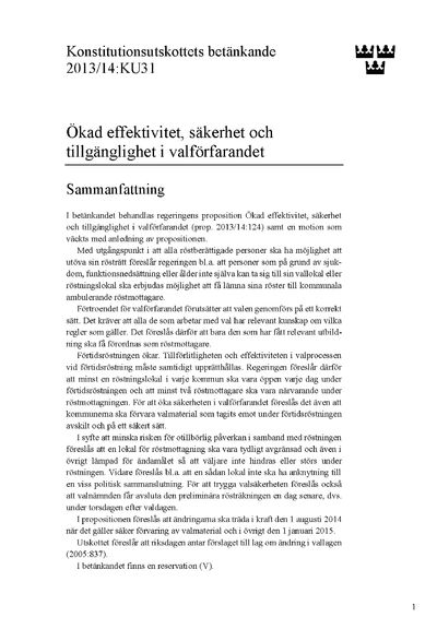 Omslaget till bet. 2013/14:KU31