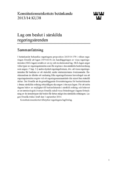 Omslaget till bet. 2013/14:KU38