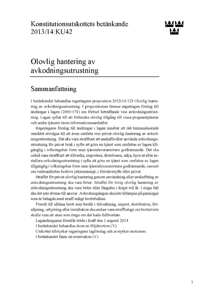 Omslaget till bet. 2013/14:KU42