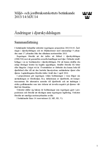 Omslaget till bet. 2013/14:MJU14