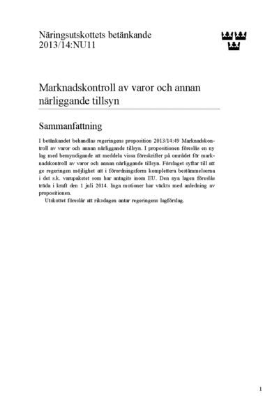 Omslaget till bet. 2013/14:NU11
