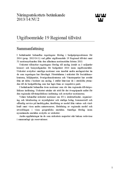Omslaget till bet. 2013/14:NU2
