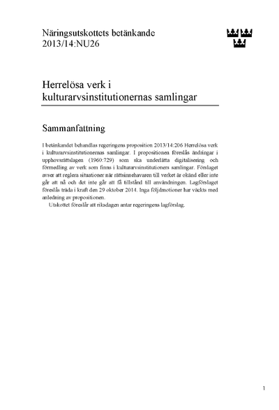 Omslaget till bet. 2013/14:NU26