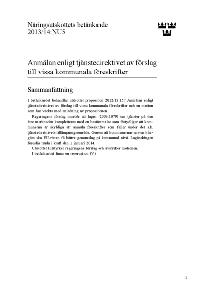 Omslaget till bet. 2013/14:NU5