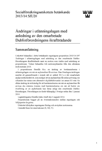 Omslaget till bet. 2013/14:SfU20